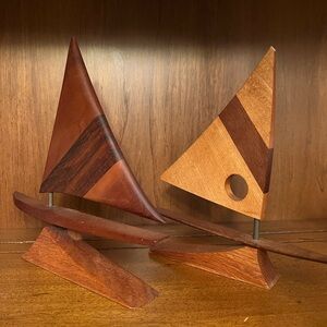 Pair of Small Wooden Mid-Century Modern (MCM) Boats